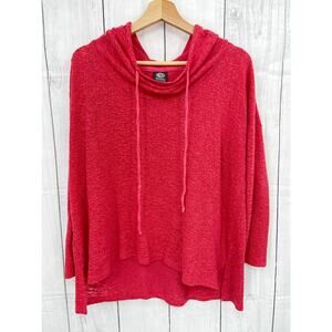 Bobeau (S) Reddish Pink Boucle Knit Sheer Hoodie Sweater Sweatshirt